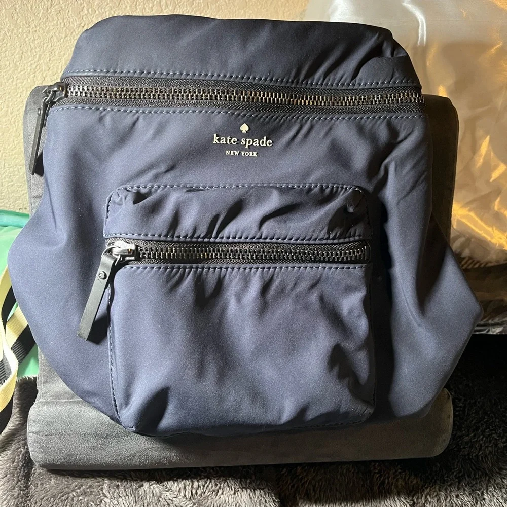 Kate Spade New York "That's The Spirit" convertible backpack in navy blue nylon - Picture 2 of 14